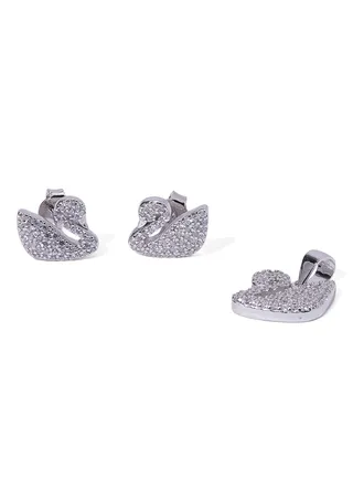 Silver 925 Swan Zircon Embellished Jewelry Set 