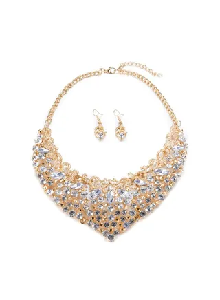 Alloy Rhinestone Studded Necklace And Earrings Set 