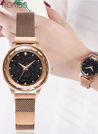 Stainless Steel Waterproof Luxury Fashion Elegant Watch for Women Girls Creative Magnetite Strap Star Dial Analogue Quartz Wrist Watch 