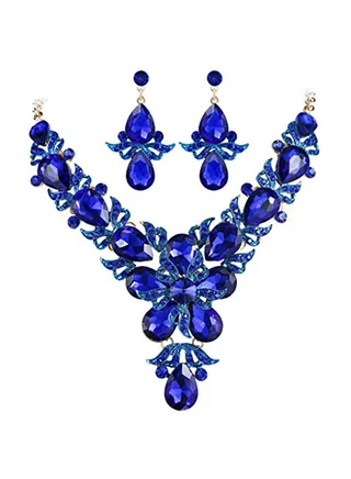 Rhinestone Studded Floral Necklace And Earrings Set 