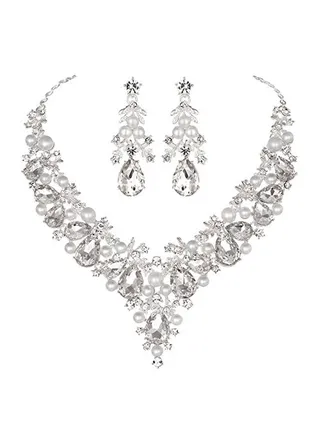 Rhinestone Simulated Pearl Necklace Set 
