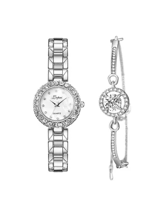 LVPAI Luxury Ladies Watch Iced Out Watch with Quartz Movement Crystal Diamond Classic Fashion Romantic and Jewelry Cuff Bracelet Set 