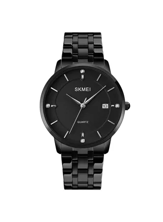 Women's Casual Quartz Waterproof Shock Resistant PU Leather Stainless Steel Strap Date Watch 1081SBK 