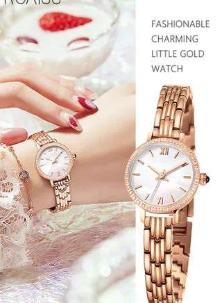 Women's Mini Stainless Steel Quartz Watch Diamond Inlaid Small Gold Waterproof Gypsophila Wristwatch 