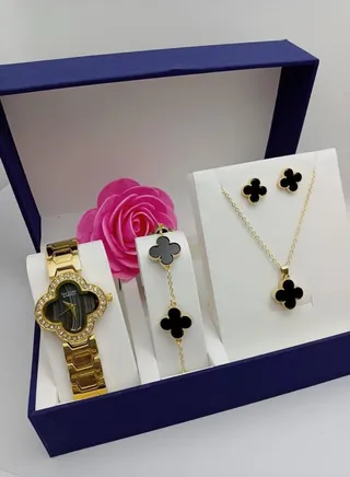 Unique Style Top 4 Ranking Luxury  Jewelry Set Complete Jewelry Set For Women Party Wear Round Van Cleef Ladies Watch, Necklace Bracelet, Earrings 