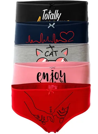 Bundle OF Five Brief Smooth Cotton Hipster Panties Multicolour 