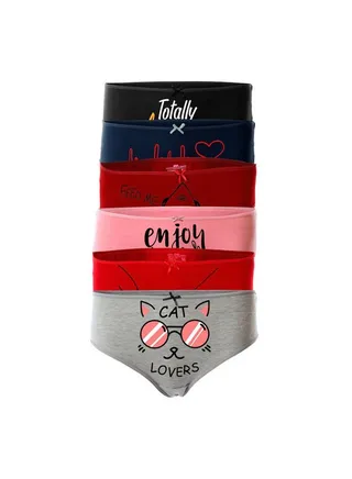Bundle OF Six Brief Smooth Cotton Hipster Panties. Multicolour 