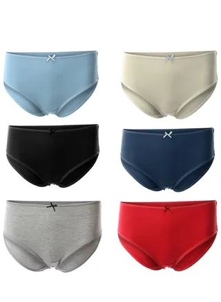 Bundle OF Six Brief Smooth Cotton Hipster Panties Multicolour 