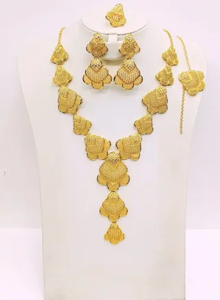 Imitation Jewelry Set for Women Necklace Earrings Bracelet and ring Gold plated 4 Piece 