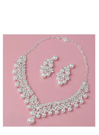 Bridal Necklace Earrings Three Piece Pearl Jewelry Wedding Dress 