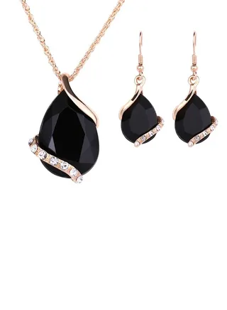 2-Piece Alloy Water Drop Stone Studded Jewelry Set 
