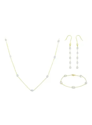 4-Piece 10 Karat Gold Pearls Jewellery Set 