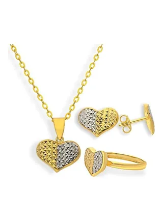 4-Piece Dual Tone Heart Pendant Set 