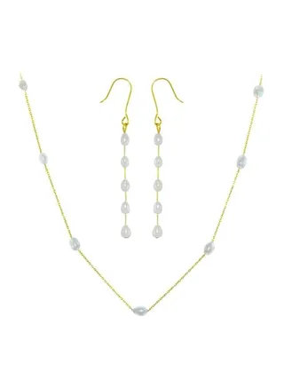 3-Piece 18 Karat Gold Pearls Jewellery Set 