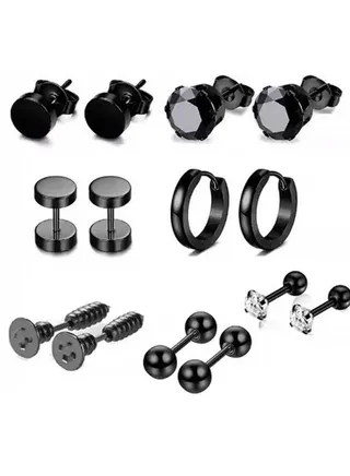 7 Pairs Stainless Steel Hip-Hop Men’s and Women’s Earring Set 