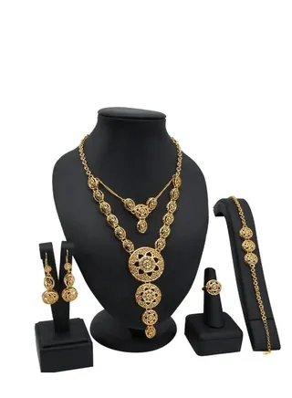 Dubai Gold Necklace Set with Pendant  24K Jewelry Set Earrings and Bracelets Bridal Indian Fashion For Wedding 