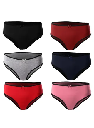 Bundle OF Six Brief Smooth Cotton Hipster Panties Multicolour 