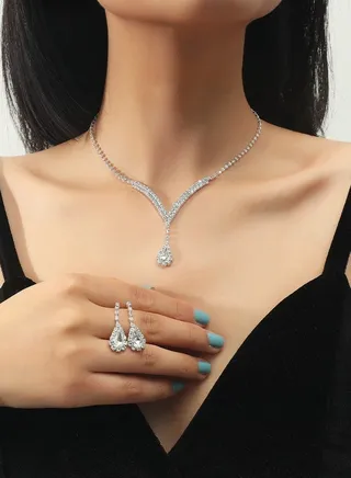 Necklace Earrings Set,Bridal Wedding Accessories Set Evening Dress Jewelry,Drop Pendant Fashion Women Jewelry Set 