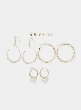 Set of 6 - Heart Detail Hoop and Stud Earrings