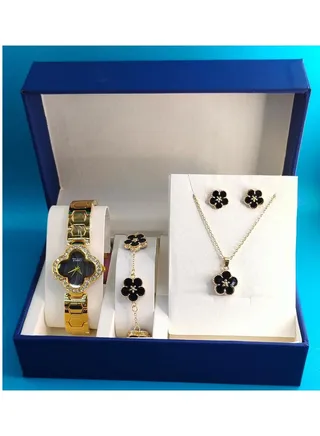 Unique Style Top 4 Ranking Luxury  Jewelry Set Complete Jewelry Set For Women Party Wear Round Van Cleef Ladies Watch, Necklace Bracelet, Earrings 