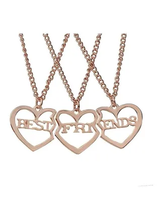Set Of 3 Best Friends Letter Filigree Trio Heart Puzzle Pendant Chain Necklace 