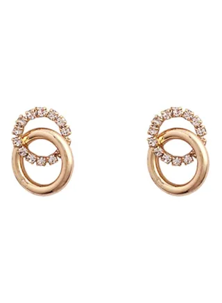 925 Silver Diamond Studded Double Circle Stud Earrings 