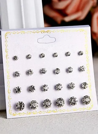 Pair Of 12 Crystal Studded Stud Earrings 