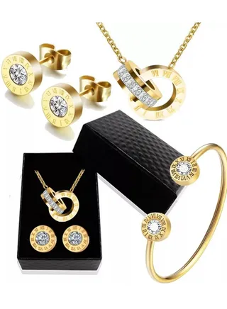 18k Gold Plated Set of Earrings Bracelet and Necklace Accessory Style Fashion 