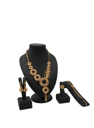 Dubai Gold Necklace Set with Pendant  24K Jewelry Set Earrings and Bracelets Bridal Indian Fashion For Wedding 