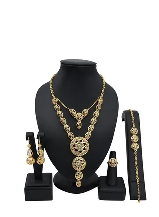 Dubai Gold Necklace Set with Pendant  24K Jewelry Set Earrings and Bracelets Bridal Indian Fashion For Wedding 