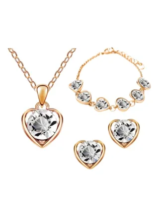 3-Piece Crystal  Heart Jewelry Set 