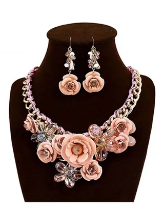 Crystal Flower Necklace And Earrings Set 