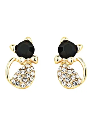 Alloy Rhinestone Studded Cat Stud Earrings 