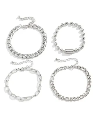 Stainless Steel Cuban Chain Set, Bracelet for Men Women Curb Width Silver Rope Figaro Cuban Chain Bracelets Set 7.5/8/8.5inch Men Jewelry, Gifts for Dad Husband 