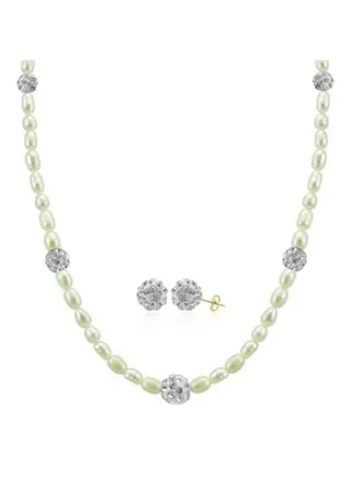 18 Karat Built-In Gradual Ball And Pearl Strand Jewellery Set 