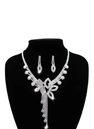 Butterfly Flower Full Diamond Necklace And Earrings Jewellery Set 