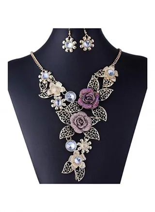 Flower Statement Necklace Earrings Set 