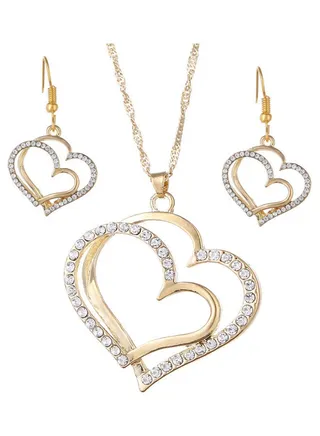 3-Piece Crystal Studded Heart Jewelry Set 