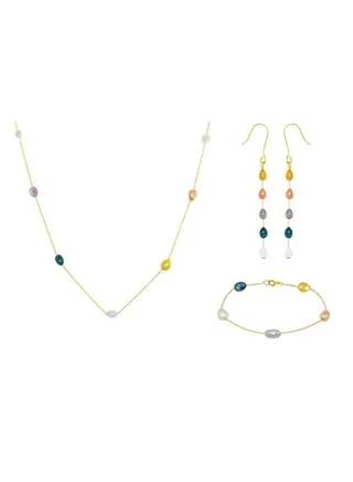 10 Karat Multi-Coloured Pearls Jewellery Set 