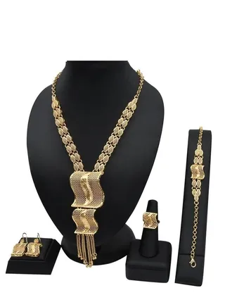 Dubai Gold Necklace Set with Pendant  24K Jewelry Set Earrings and Bracelets Bridal Indian Fashion For Wedding 