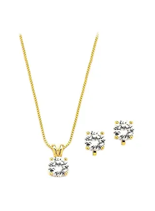 14 Karat Gold Plated Copper 2 Ct Cubic Zirconia Studded Jewellery Set 