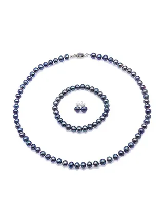 Sterling Silver Flat Round Freshwater Pearl Necklace, Bracelet And Earrings Set 