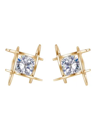 Square Bright Zircon Crystal Stud Earrings 