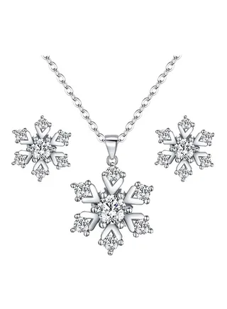 925 Sterling Silver Cubic Zirconia Snowflake Pendant Necklace 