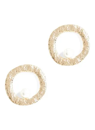 Round Hammered Stud Earrings 