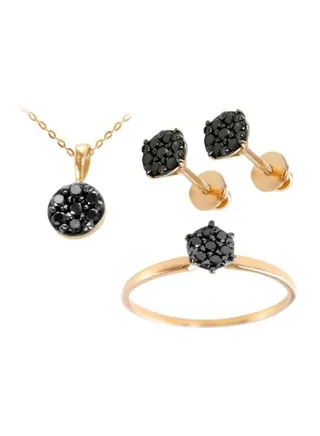 4-Piece 18 Karat Solid Yellow Gold Black Diamond Jewellery Set 