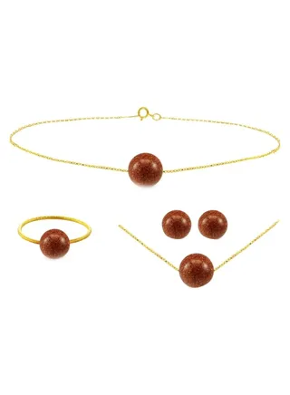 18 Karat Gold Sunstone Jewellery Set 