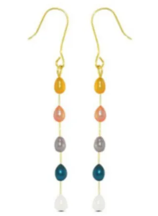 10 Karat Gold Multi-Coloured Pearls Opera Drop Earrings 