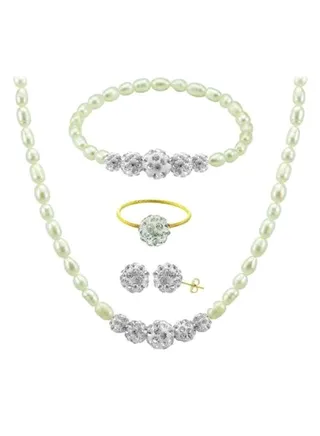 Crystal Balls And Pearls Strand Jewellery Set 