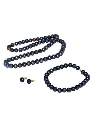 10 Karat Gold Black Pearl Strand Jewellery Set 